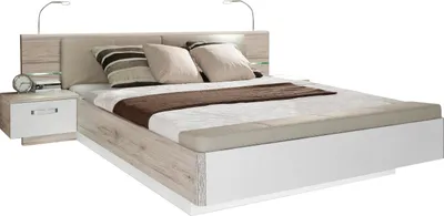 Produktbild von Bettanlage >Rondino< in Sandeiche / Weiß Glanz  - 285,3x87,7x237cm (BxHxT)
