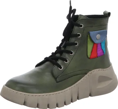Produktbild von Gemini Damen Leder Schnürboot Profilsohle Seitentasche Reißverschluss 033304-02, Größe:37 EU, Farbe:Grün