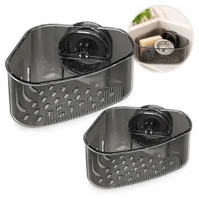 Produktbild von 2er Set Spülbecken Organizer, Eckregal mit Saugnapf, Spülschwammhalter, Spülbürstenhalter, Abtropfkorb für Küche, Bad und Waschküche