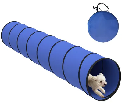 Produktbild von Hunde Agility Tunnel 300 x 50 cm Hundetunnel mit 4 Bodenankern Tragetasche Spieltunnel für kleine mittelgroße Hunde Blau