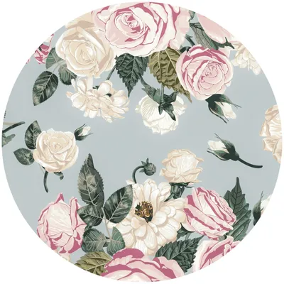 Produktbild von Sticker rund pastellfarbene ROSEN Blumen Natur Flora Moderne Muster Wandtattoo Wohnzimmer Schlafzimmer Mädchenzimmer 100 cm x 100 cm