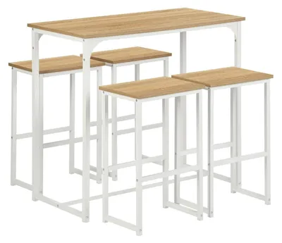 Obrázok produktu pre Barový set pozostávajúci z 4 kusov: barový pult a 4 barové stoličky, industriálny štýl, farba: dubová + biela, rozmer: 100x50x90 cm