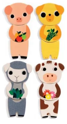 Image de 5 puzzles en bois mixamatch - 3 pièces - djeco - puzzle a encastrer - dj01553