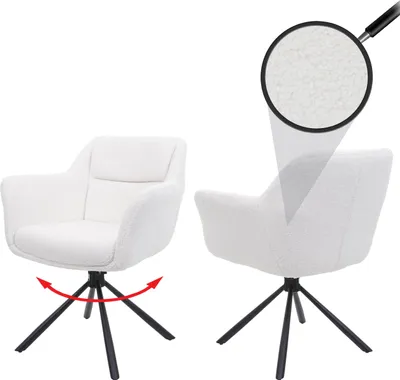 Produktbild von 2er-Set Esszimmerstuhl HWC-K33, Küchenstuhl Stuhl, drehbar Auto-Position, Stoff MVG  bouclé-weiß