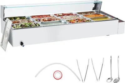 Zdjęcie produktu dla Podgrzewacz do żywności Pojemnik gastronomiczny 12x5QT ze szklaną płytą - Profesjonalna obsługa bufetowa - Wysoka jakość - Idealny do cateringu