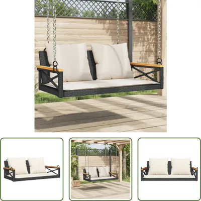 Immagine prodotto di The Living Store Panca sospesa con cuscini Nero 109x62x40 cm Poly Rattan