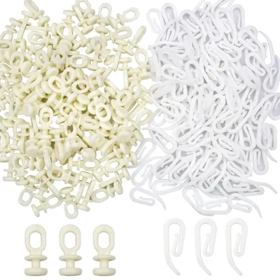 Image de 100 crochets à rideaux en plastique et 100 tringles à rideaux pour rideaux de douche et de porte