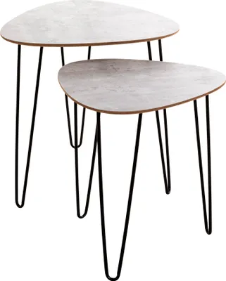 Image de HAKU Lot de 2 tables d'appoint/tables basses aspect béton, noir - MDF, métal, L/H/P : 40/48 x 43/48 x 40/48 cm