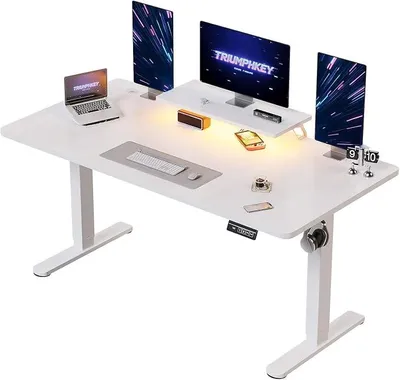 Produktbild von 160 x 70cm Höhenverstellbarer Schreibtisch mit Monitorständer, Schreibtisch Höhenverstellbar Elektrisch Ergonomischer Steh-Sitz Tisch, Standing Desk,Weiß