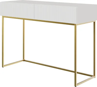 Produktbild von Selsey VELDIO - Schminktisch mit zwei Schubladen und goldenem Metallgestell, Weiß, 110 cm