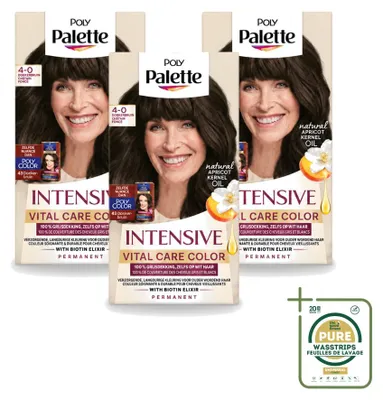 Imagen del producto de 3 tintes para el cabello Poly Palette Vital Care, color 4-0 (marrón oscuro), 115 ml cada uno - Paquete de suministro - 3 unidades