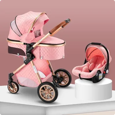 Produktbild von Luxus Multifunktionaler 3-in-1 Kombi-Kinderwagen – Hochwertiger Buggy – Faltbarer Sportwagen – Inkl. Autositz – Rosa/Pink