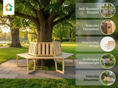 Produktbild von Baumbank 360° 6-Eckig aus Tannenholz, ca. 205 x 178 x 90 cm