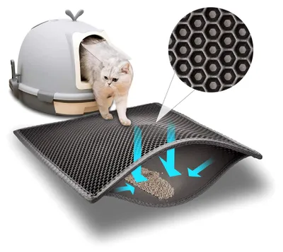 Produktbild von Katzenklo Matte, Unterlage für Katzentoiletten im Wabendesign, wasserdicht, grau 61x38 cm