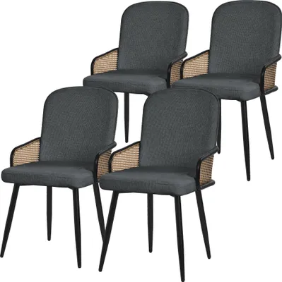 Immagine prodotto di ML-Design set di 4 sedie da cucina rivestite in tessuto antracite con braccioli in rattan Sedie imbottite con gambe in metallo Poltrona ergonomica