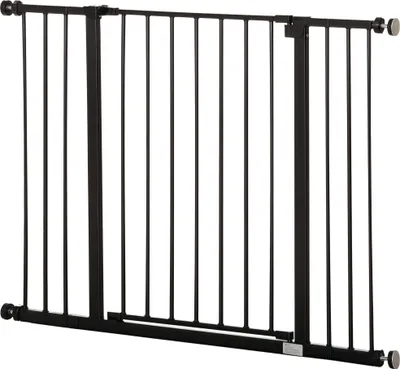 Image de PawHut Barrière de sécurité longueur réglable 76-82 / 86-97 / 101-107 cm hauteur 76 cm sans perçage métal plastique noir