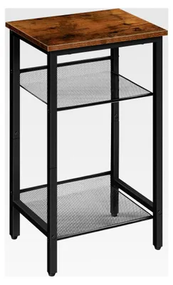 Produktbild von Beistelltisch mit 2 verstellbaren Gitterablagen 38 x 28 x 74 cm, Sofatisch, Kaffeetisch, Industrie-Design, Dunkelbraun-Schwarz