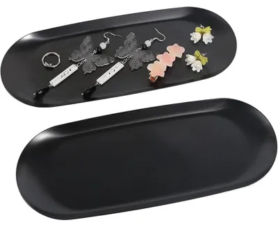Image de Plateau de décoration, forme ovale, longueur, noir, acier inoxydable mat. (2 pièces)