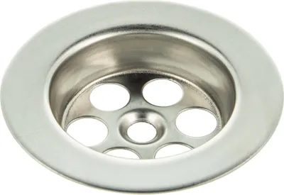 A close-up studio shot of a stainless steel sink drain strainer.