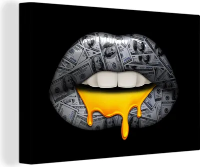 Produktbild von OneMillionCanvasses® - Leinwandbilder - 150x100 cm, Lippen - Geld - Schwarz und Weiß, Wandbilder Kunstdruck Wanddekoration