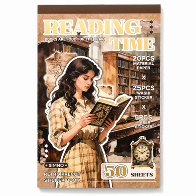 Produktbild von Simno® Vintage-Stickerbuch, 50 Blatt, für Bullet Journal und Scrapbook – Lesezeit