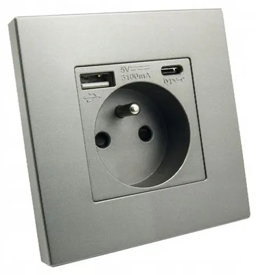 Image de Prise Électrique B-line USB A+C Grise 2100mA Murale