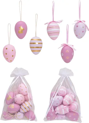 Produktbild von 24er Set Deko Eier Hängedeko Ostern Rosa Pink Gold Ostereier zum Aufhängen