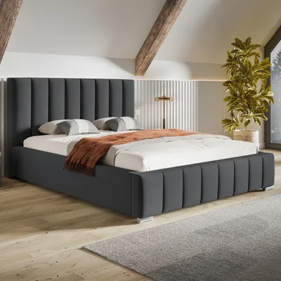 Produktbild von MOTIVENA Vigo Polsterbett 160x200 mit Bettkasten, Metall Lattenrost, Bett 160x200 Grau Samt (Jasmine 96)