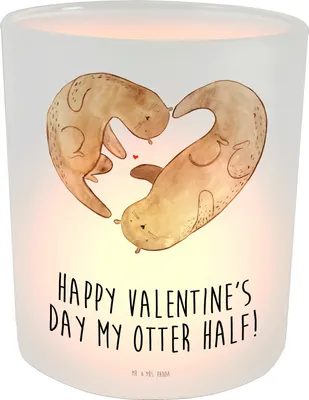 Produktbild von Mr. & Mrs. Panda Glas Windlicht Otter Valentine - Transparent - Geschenk, für Partner, Jahrestag, aus, Freundin, Hochzeitstag, Valentinstag, Frauen, Kerzenhalter