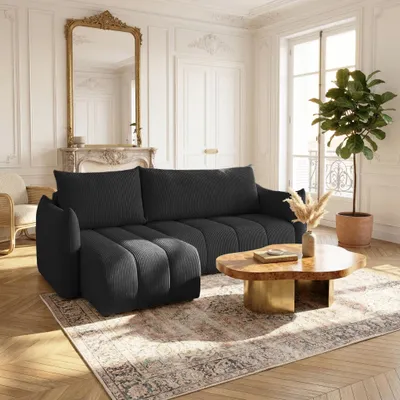 Produktbild von Ecksofa Schlafsofa ONTARIO XS in Stoff Poso Schwarz Ottomane Links