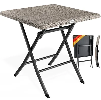 Produktbild von CASARIA® Gartentisch Wetterfest Klappbar 65x65cm Balkontisch Polyrattan Outdoor 60kg Belastbarkeit Klapptisch Terrasse Balkon Camping Tisch Creme