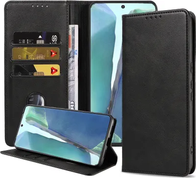 Produktbild von Smartphonica Handytasche passend für Samsung Galaxy Note 20 Kunstlederhülle mit Magnetverschluss und Kartenhalter Buchhülle mit Klappe - Schwarz