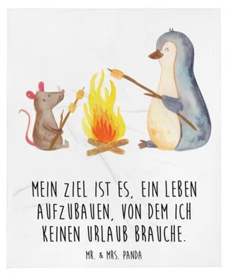 Produktbild von Mr. & Mrs. Panda Decke Pinguin Lagerfeuer - Weiß - Geschenk, Grillen, Maus, Sofaüberwurf, Tagesdecke, Job, Bettdecke, Arbeit, Flauschige, Kuscheldecke