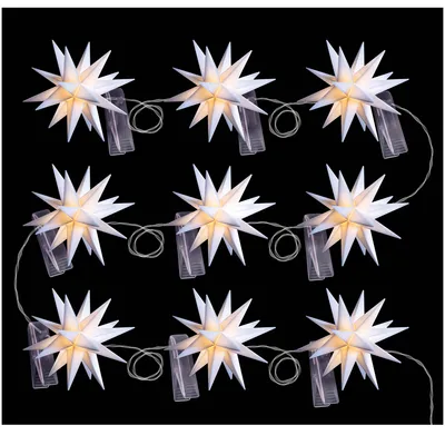 Produktbild von Novaliv Weihnachtsstern Dekostern | 8cm Sterne 8m Länge | 9er Sternenkette WEISS | Innen und Aussen | LED mit Schuko Stecker | Weihnachtsdeko Stern beleuchtet