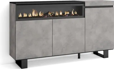 Produktbild von Sideboard, Highboard, 150x35x87cm, 3 Türen, Elektrokamin. Industriedesign, Zementgrau