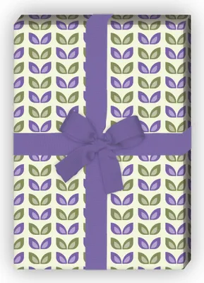 Produktbild von 70er Jahre Retro Geschenkpapier mit Vintage Blättern, lila - G8536, 32 x 48cm
