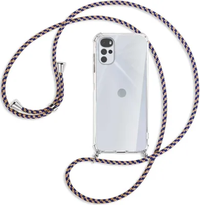 Produktbild von Handykette Backcover-Schutzhülle mit Band (Metall silberfarben) für Motorola Moto G22 4G - blau+beige