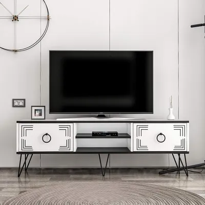 Produktbild von HOMIDEA Milestone Meuble TV - Banc TV - Meuble de Rangement avec Pieds en métal au Design Rustique pour Salon (Blanc)