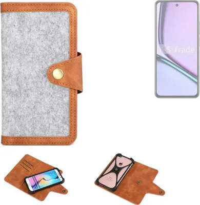 Produktbild von K-S-Trade Handyhülle kompatibel mit Realme 12 Lite Schutzhülle Filz-Hülle Kunst-Leder hellgrau braun (1x)