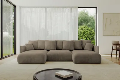 Produktbild von ALTDECOR Ecksofa in U-Form mit Schlaffunktion und Bettkasten ONESK-U 317x177x72 cm Braun - Corner Sofa Bett Eckcouch Couch U-Form Schlafcouch Ausziehbar Wohnlandschaft Schlafsofa Cauchsofa
