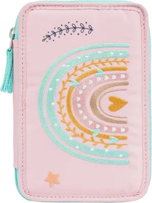 Produktbild von Etui mit 3 Fächern - Regenbogen rosa - für Jungen und Mädchen - Federmäppchen Schulbedarf