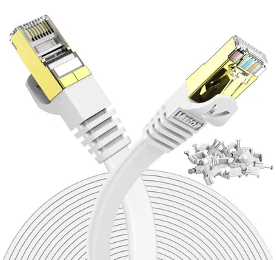 Image de Câble réseau Cat 7 Ethernet RJ45 LAN - 10 Gbps - 750 MHz - 20 m - Blanc - Plat