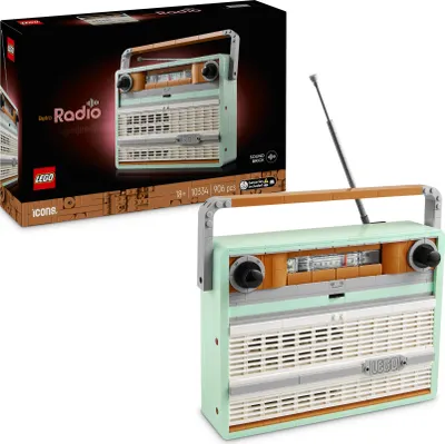 Produktbild von LEGO Icons Retro-Kofferradio, Musik-Bauset für erwachsene Fans von Retro-Radios, Wohn- und Büro-Deko, mit Sound-Effekten und Smartphone-Fach, Sammlerstück, Geschenkidee für Erwachsene 10334