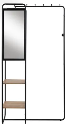 Produktbild von Kompaktgarderobe >Luton< Spiegel, Ablagen, schwarz / Nachbildung Artisan Eiche - 100x185x37 (BxHxT)
