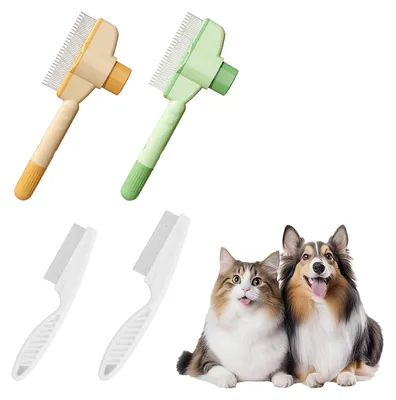 Imagen del producto de Kit de cepillos para gatos, de 4 piezas, con función de autolimpieza y un peine para pulgas, ideal para el cuidado de gatos