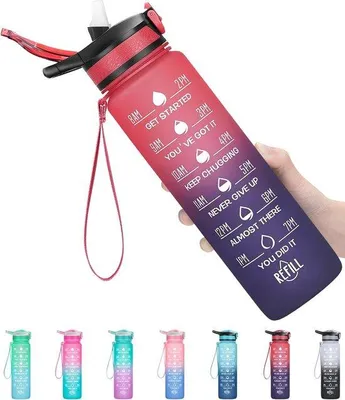 Produktbild von Famanu Sporttrinkflasche 1 Liter - BPA-frei, mit Zeitmarkierung und Tragegriff