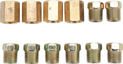 Productafbeelding van 12 stuks, set van remleidingaansluitingen met een schroefdraad van 7/16 inch - 24, van messing, als accessoire voor auto's, geschikt voor 1/4-inch buis