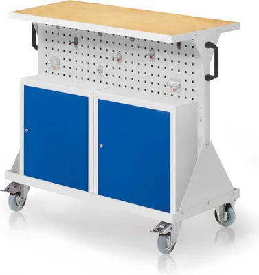 Produktbild von Kappes RasterMobil® Größe #2 - 1000x930x500mm - 4x Lochplatten - 2x Einhängeschrank - Auflageboden inkl. Multiplexwerkbankplatte - lichtgrau