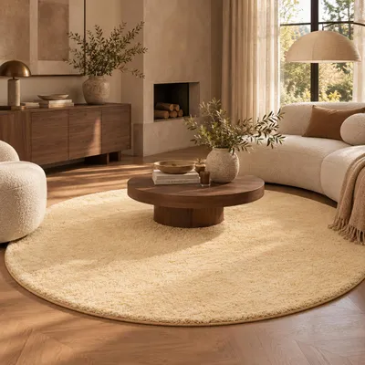 Produktbild von Hochflor Shaggy Teppich Palace Natur Rund, Größe:200 cm Rund