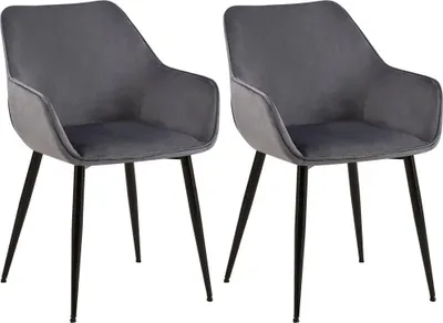 Immagine prodotto di set di 2 sedie da pranzo - Poltrona - Struttura robusta, elevato comfort | Colore: grigio scuro. Materiale: morbido